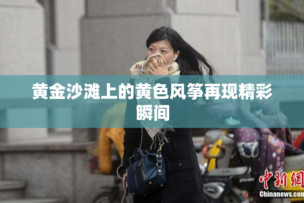 黄金沙滩上的黄色风筝再现精彩瞬间